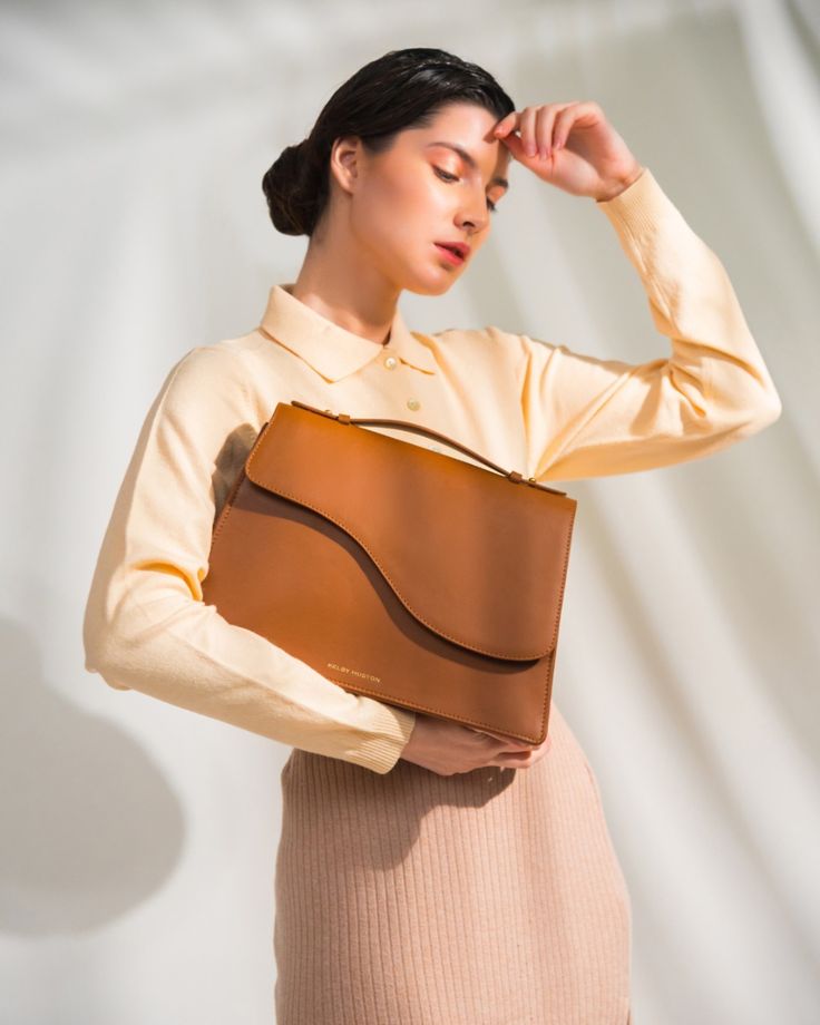 Elegant Brown Leather Handbag-Minimalist Structured Design