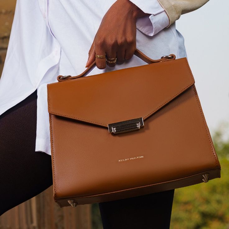Elegant Brown Leather Handbag-Minimalist Structured Design